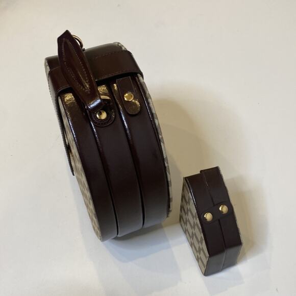 Bey-Berk Plaid Leather Neutral 2 Piece Jewelry Organizer Case NWOT Snap Close - Picture 2 of 16